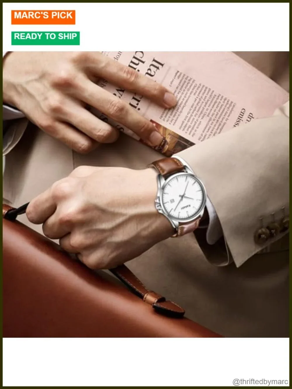 Men's Minimalist Leather Strap Watch with Date, Daily Waterproof, Classic